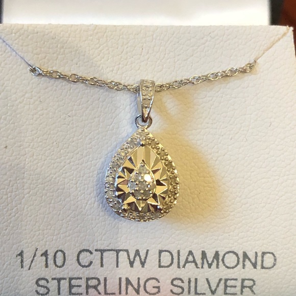 0.1 CT. T.W. Genuine Diamond Sterling Silver Pear Necklace w Tag in Gift Box - Picture 2 of 10